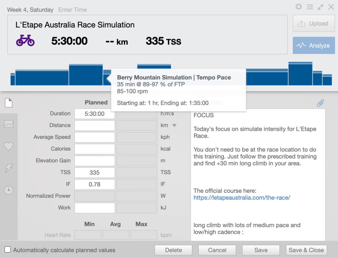 L'Etape Australia Race Simulation Workout